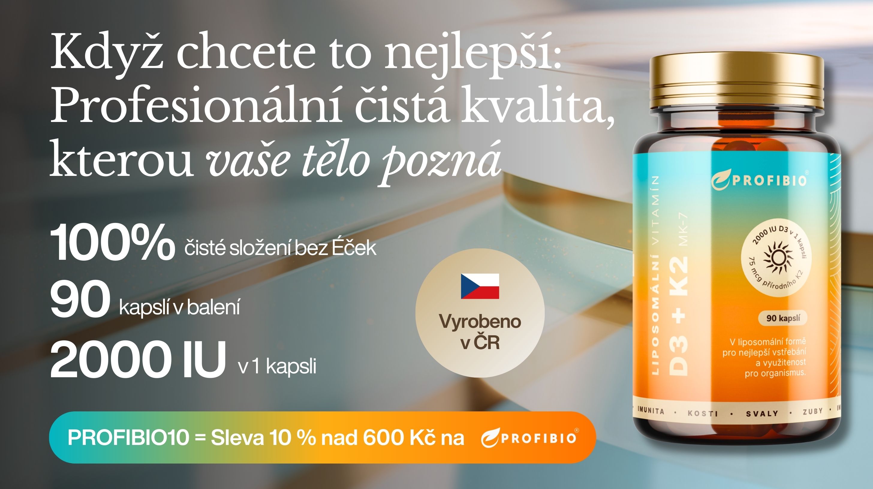 PREMIUM Liposomální Vitamín D3 + K2 MK-7, 2000 IU + 75 mcg, Vysoce vstřebatelný, 90 kapslí -1